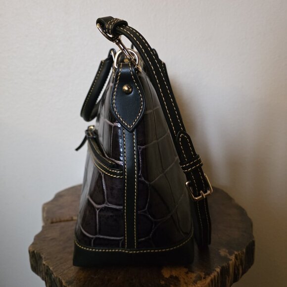 Dooney & Bourke Dillen Croco Embossed Double Pocket Satchel Brown Leather Bag - Picture 14 of 16